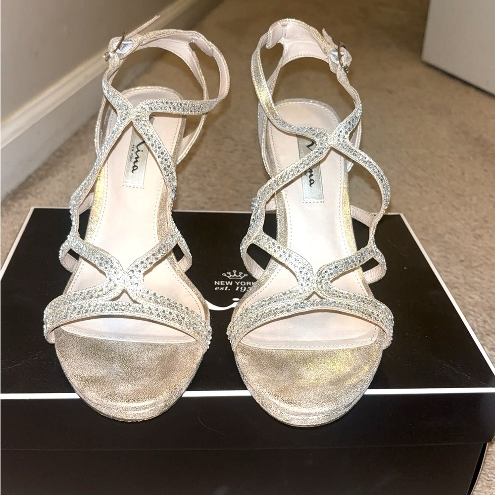 Nina Varsha Gold Crystal Heels // women’s 8-8.5 // worn 3 times